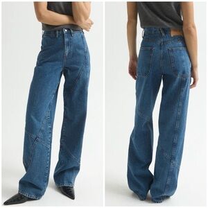 NWT Dala Denim Angle Starch Jeans Long Wide Leg Cornflower Blue Sz 30